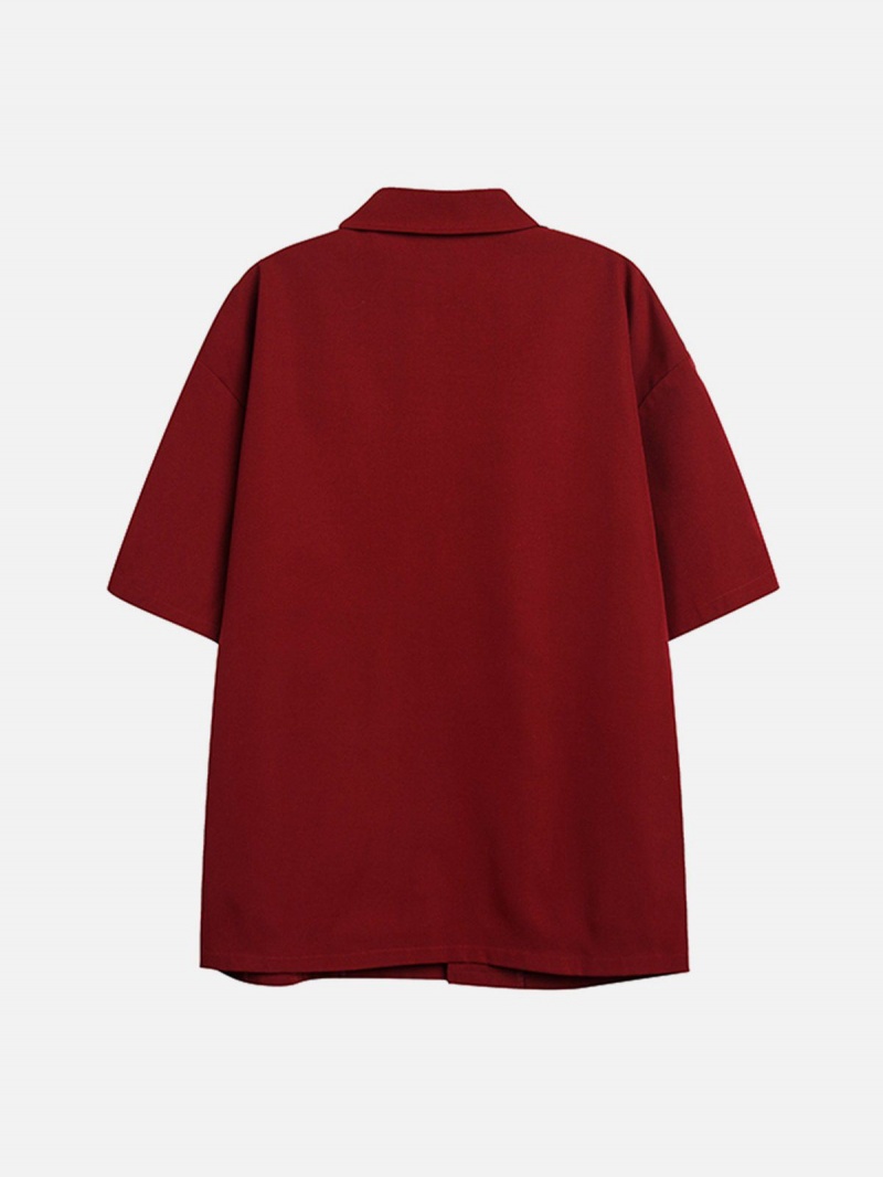 Chemise à Manches Courtes Aelfric Eden Irregular Placket Rouge | BKF-29780925